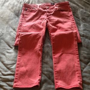AG Red faded skinny jeans